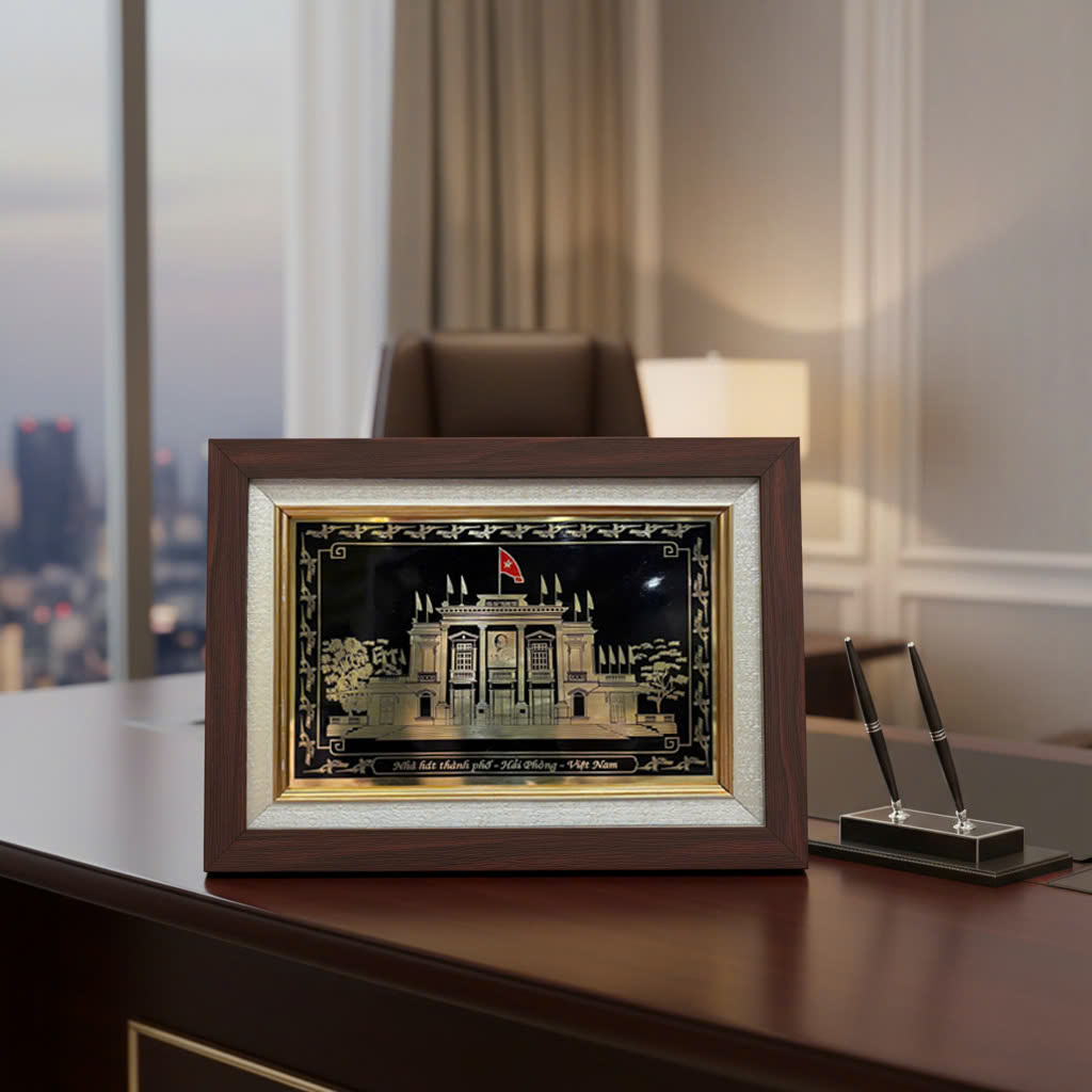 Tranh đồng nhà hát thành phố 28x38cm (Miếng đồng: 20x30cm) - Biểu tượng Hải Phòng